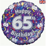 Purple Streamers 65th Birthday Balloon